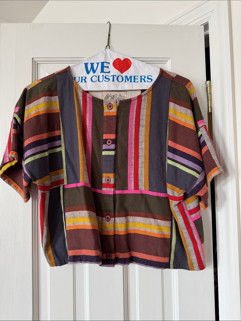 Striped Multicolor Button-Front Women's Top